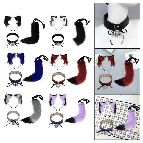 Animals Ears and Tail Cat Ear Hair Band Lolita Cosplay Bell Necklace Choker