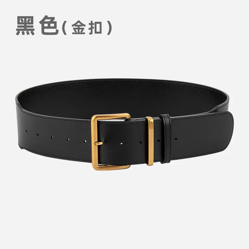 Women's cowhide wide belt retro square pin buckle genuine leather belt high-end sense with jeans decorative waist seal