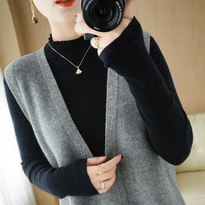 

Женский свободный свитер-жилет с V-образным вырезом, осенне-зимний, для многослойных образов, универсальный, стандартной длины, модный