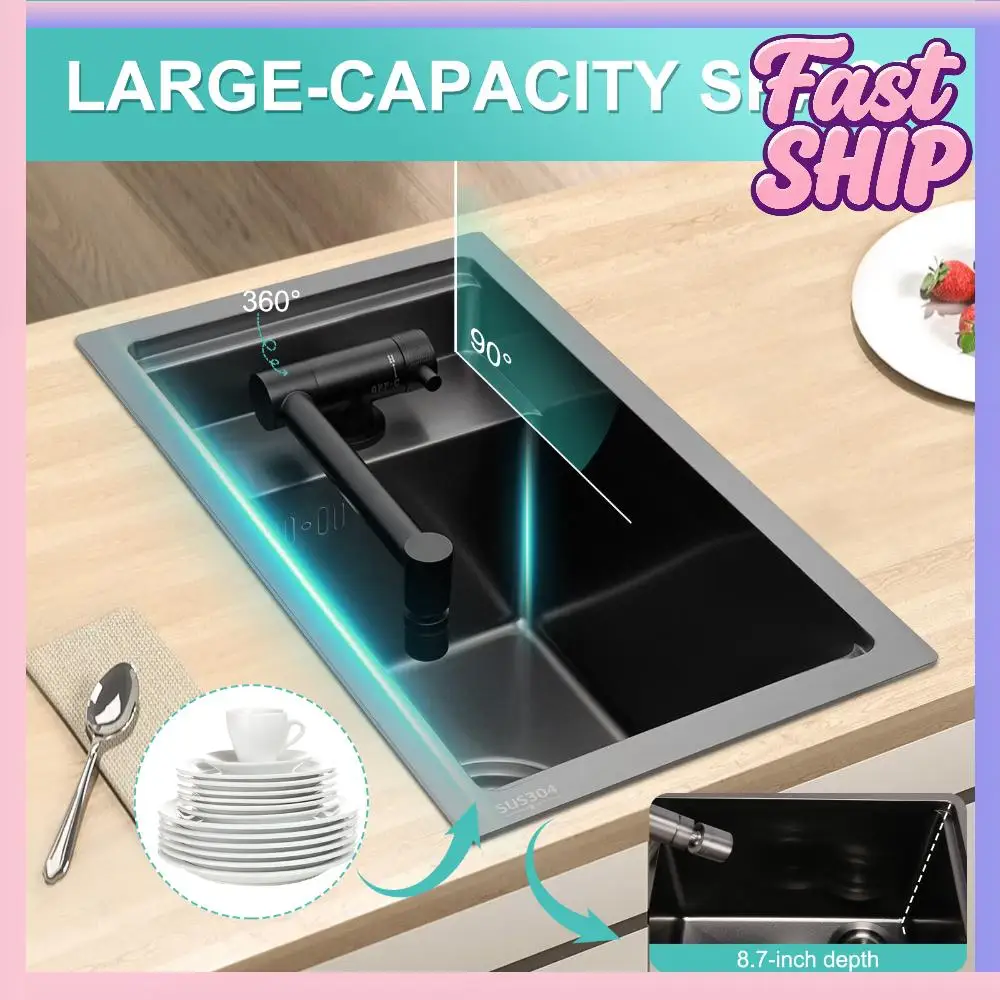 

16.9 X 9.8 X 8.7 Inch Small Kitchen Sink Undermount Drop-In Sink with Faucet 304 Stainless Steel for Outdoor Camper Prep Use