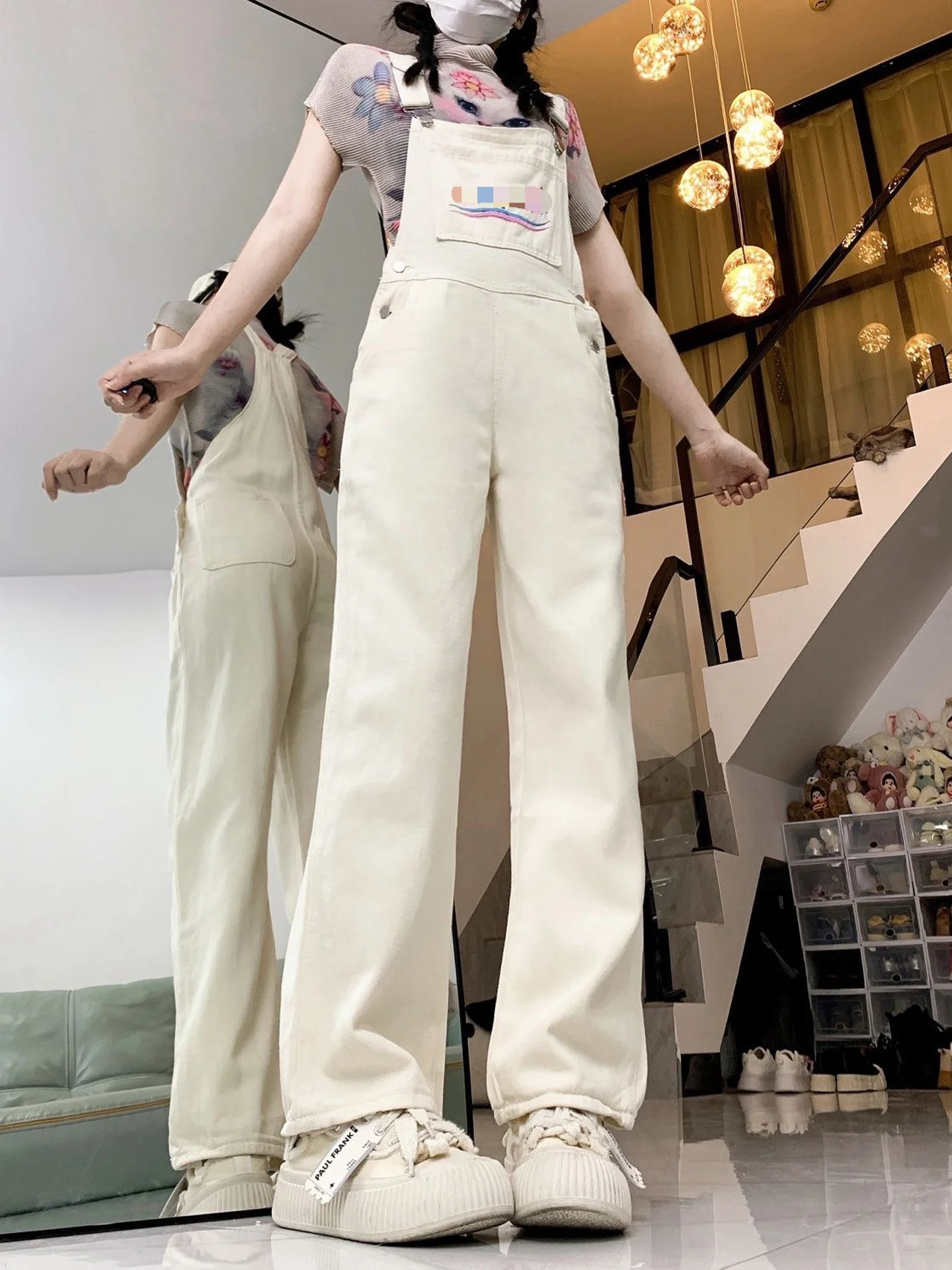 

Vintage Street Style Women's Denim Overalls Summer New Straight Leg One-Piece Pants High Waist Classic Color Jeans