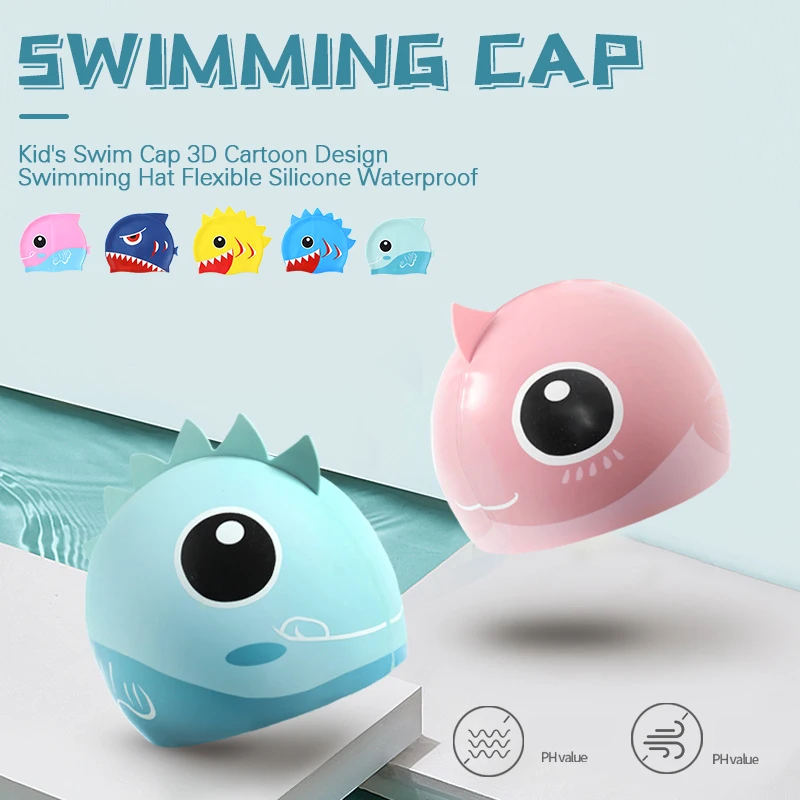 Swimming Cap for Children Silicone Cute Cartoon for Long Hair Lovely Kids Protect Ears Swim Pool Hat for Boys Girls Elastic