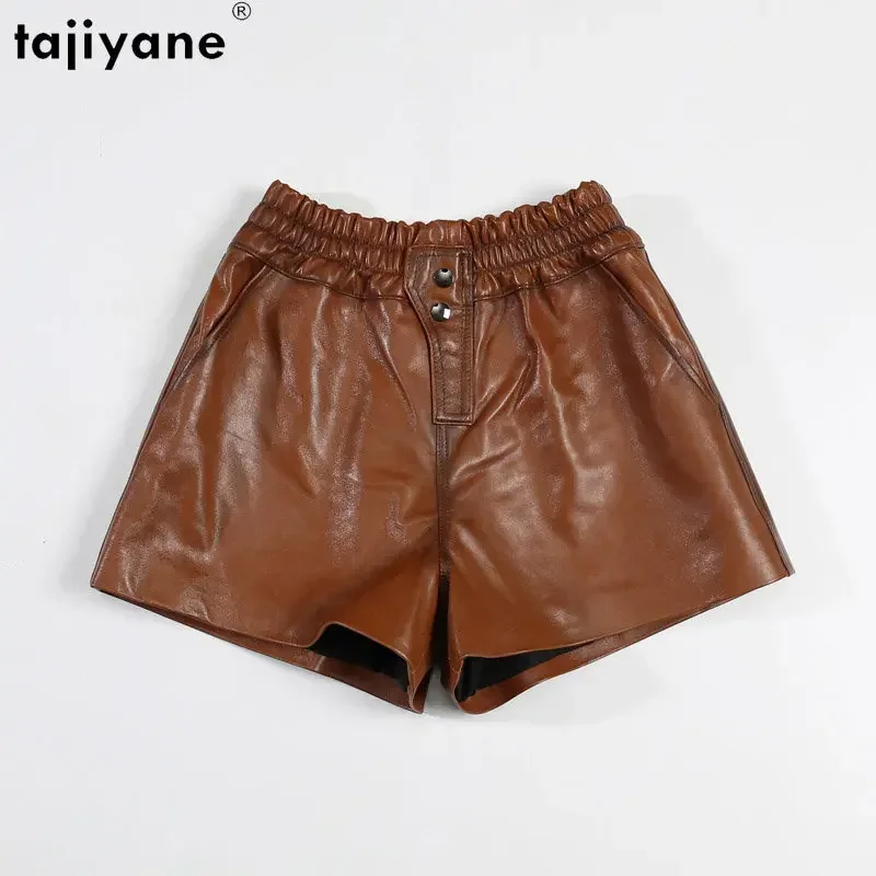 

Tajiyane Real Leather Shorts Women Summer Sheepskin Short Pants Korean Style Elastic Waist Short Women's Clothing Wide Leg Short