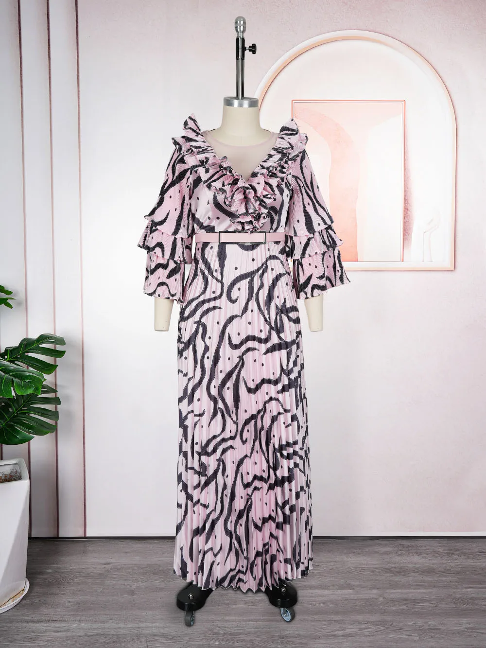 Elegant Women Long Dresses African Ankara Dashiki Print Pleated Maxi Dress Wedding Birthday Party Evening Gown Ladies Clothing