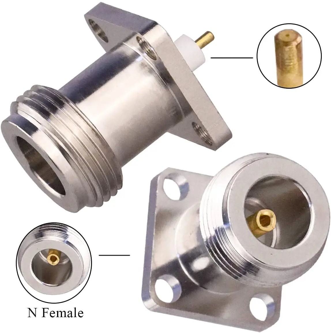 N Type Coaxial Adapter  Chassis N Female Jack 4 Hole Panel Mount 17.5mm PCB Solder RF Coaxial Antennas Connector 2pcs/Lot