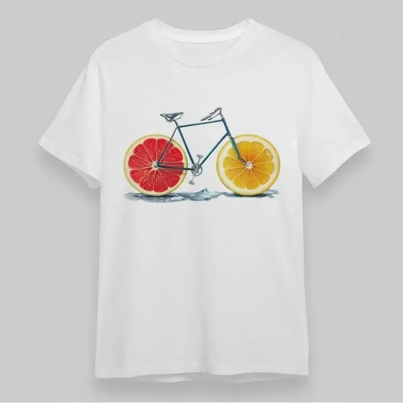 

Citrus Fruit Bicycle Graphic Tee Breathable Cotton Short Sleeve Crewneck T Shirt for Men