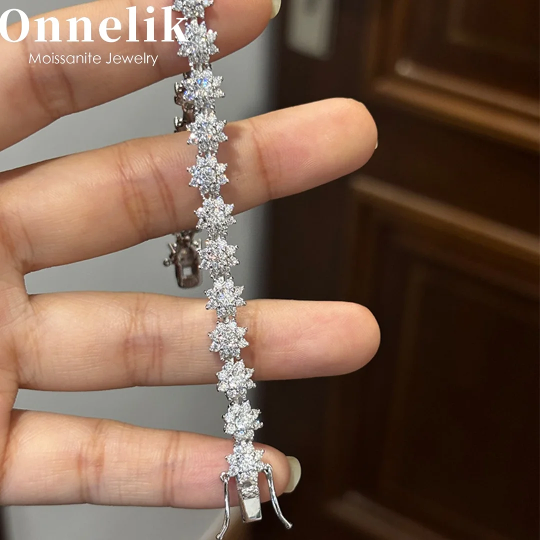 

Onnelik Eight-Pointed Star Bracelet S925 Sterling Silver Full Moissanite Tennis Chain Unique Luxury Party Jewelry for Women Gift