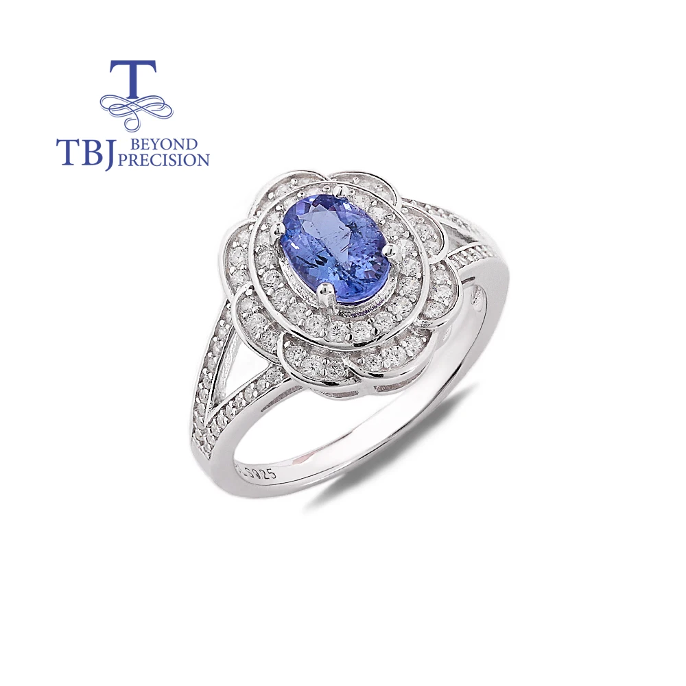 

925 Sterling Silver Ring with Noble Flower Design Natural Blue Tanzanite December Birthstone Fine Jewelry for Women's Valentine'