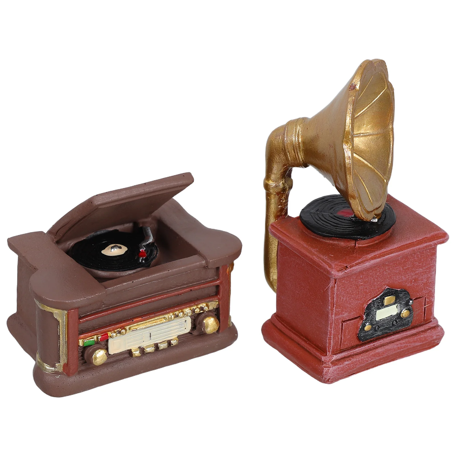 

2pcs Mini Record Player Miniature Retro Phonograph Vintage Gramophone Decor Resin Ornament For Dollhouse Accessories Home