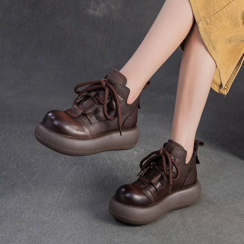 

GKTINOO Round Toe Short Boots 2025 Autumn Winter Thick Soled Genuine Leather Zip Big Toe Women Soft Sole Platform Shoes