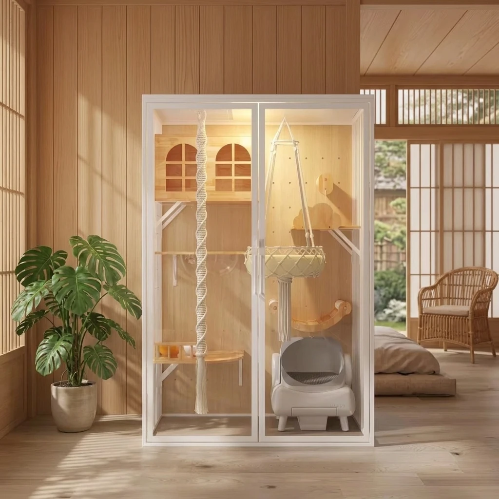 

Customized Solid Wood Cat Nesting Cabinet Indoor Pet Condo Furniture Cat House Large Living Room