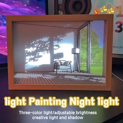 Pintura de luz Led decorativa, enchufe USB, atenuación de pared, obra de arte, lámpara de mesa, regalo, luz solar interior, ventana, foto de madera, noche luminosa