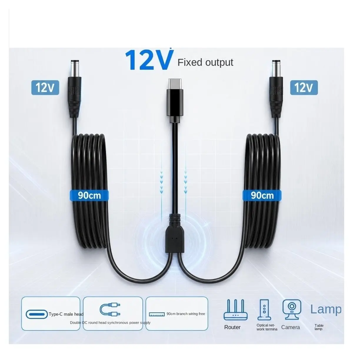 ABIU Type C to Dual DC 5.5x2.5mm 12V 3A PD Power Supply Cable USB C PD Charging Cord for Router LED Strip Speaker CCTV Camera