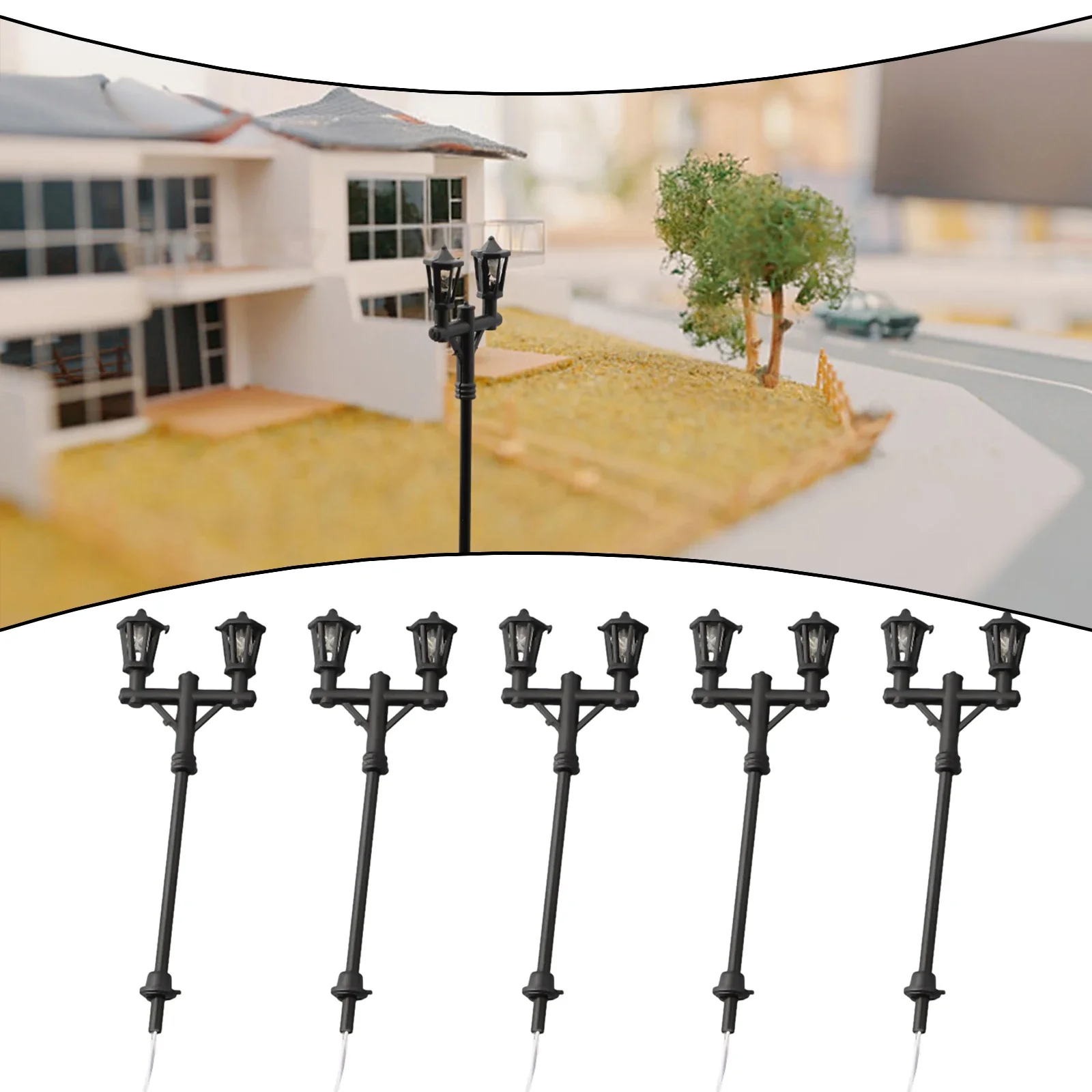 10Pcs Model Street Lights Scale 1:100 Railway LED Lamppost Patio Garden Outdoor Lamps The Base Can Be Adjusted In Height image 5