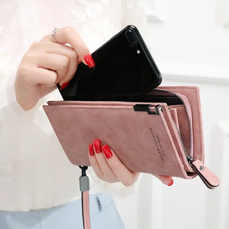 PU Leather Fashion Women's Wallet Solid Color Zipper Long Wallet Simple Personality Women's Handbags Coin Purse Mobile Phone Bag