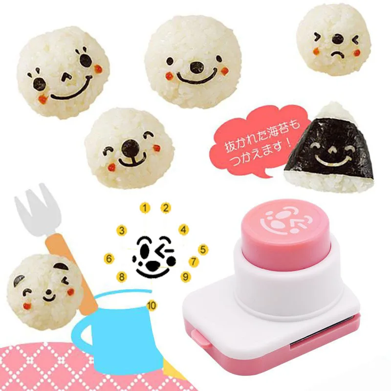 

2024 DIY Sushi Tool Seaweed Nori Punch Cutter Smile Face Cartoon Rice Ball Onigiri Mould Kitchen Maker Bento Sushi Decoration