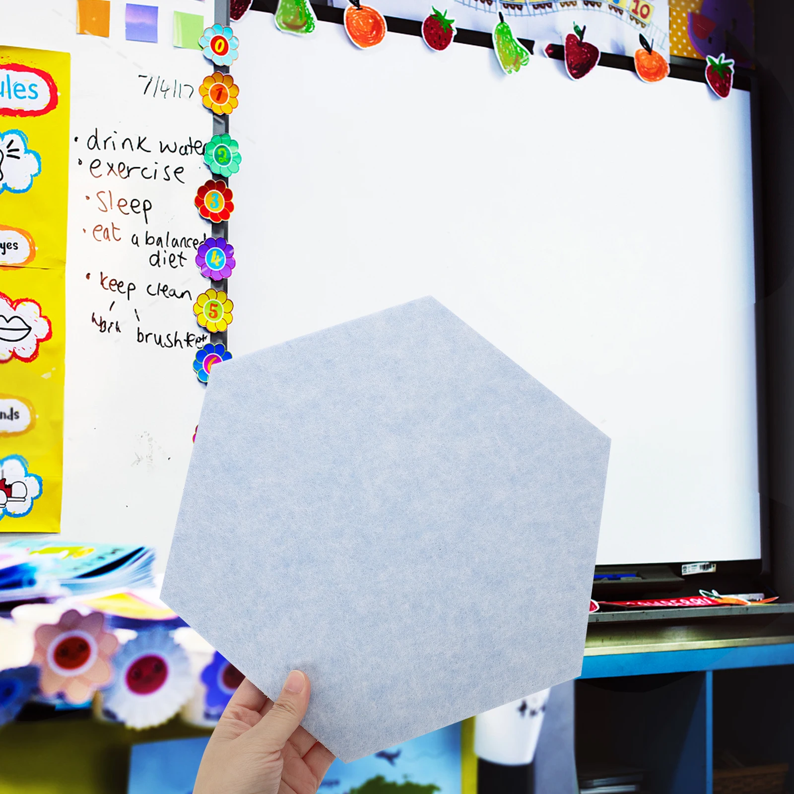 

6pcs Hexagon Felt Bulletin Board Tiles Adhesive Felt Pin Board Tiles For Wall Memo Display Home Office Classroom Decor