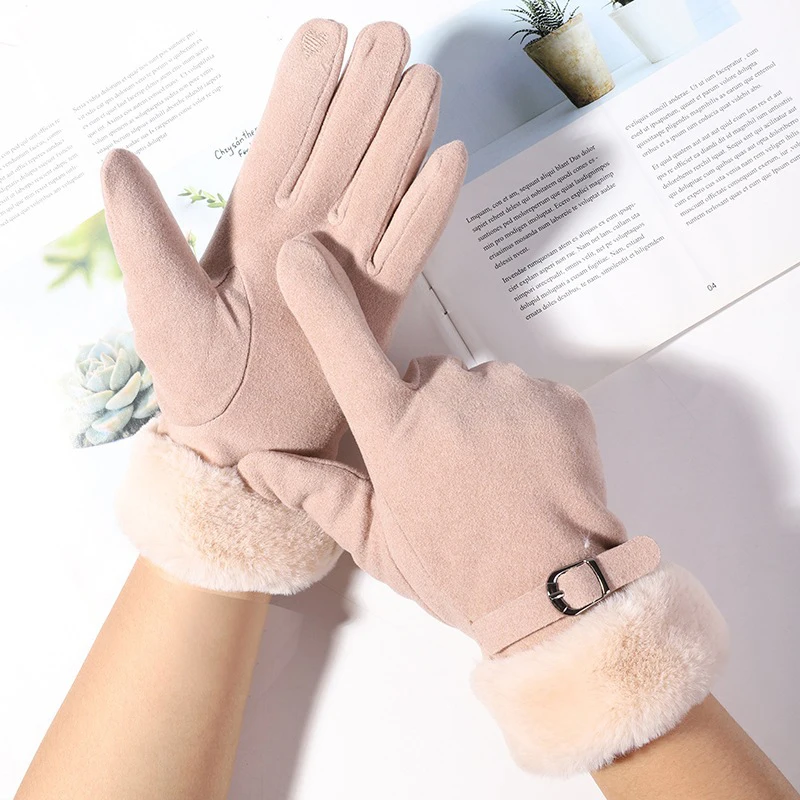 

Fashion Women Gloves Autumn Winter Cute Furry Warm Mitts Full Finger Mittens Female Outdoor Sport Cycling Gloves