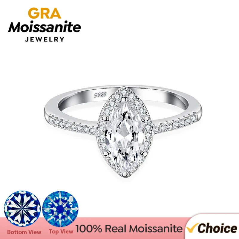 

GRA Нежное кольцо на годовщину с муассанитом и бриллиантом 1 карат огранки маркизы для женщин, подарок, настоящее серебро 925 пробы, ювелирные изделия