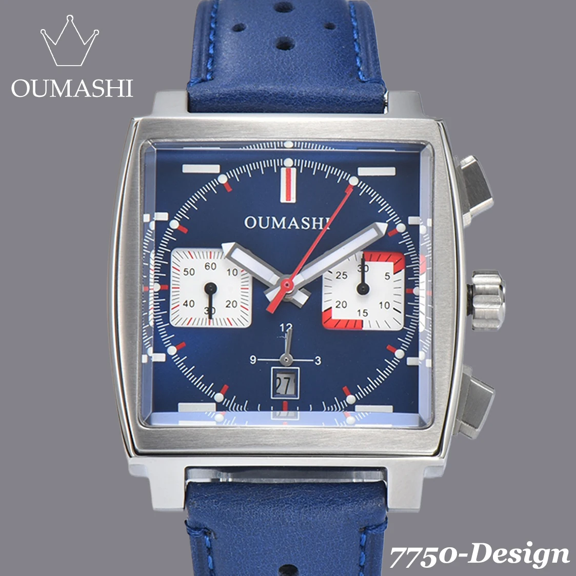 OUMASHI Design 40mm Square Watch 7750 ETA Watches multifunction chronograph movement stainless steel waterproof men\'s watches