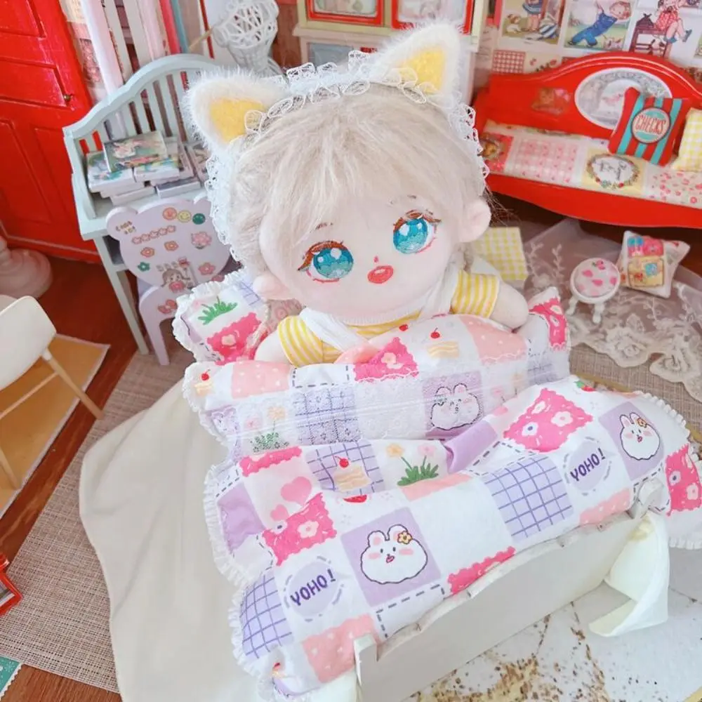 Ecolhedor 20cm boneca cama acessórios boneca cama macia boneca colcha travesseiro boneca saco de dormir brinquedo diy