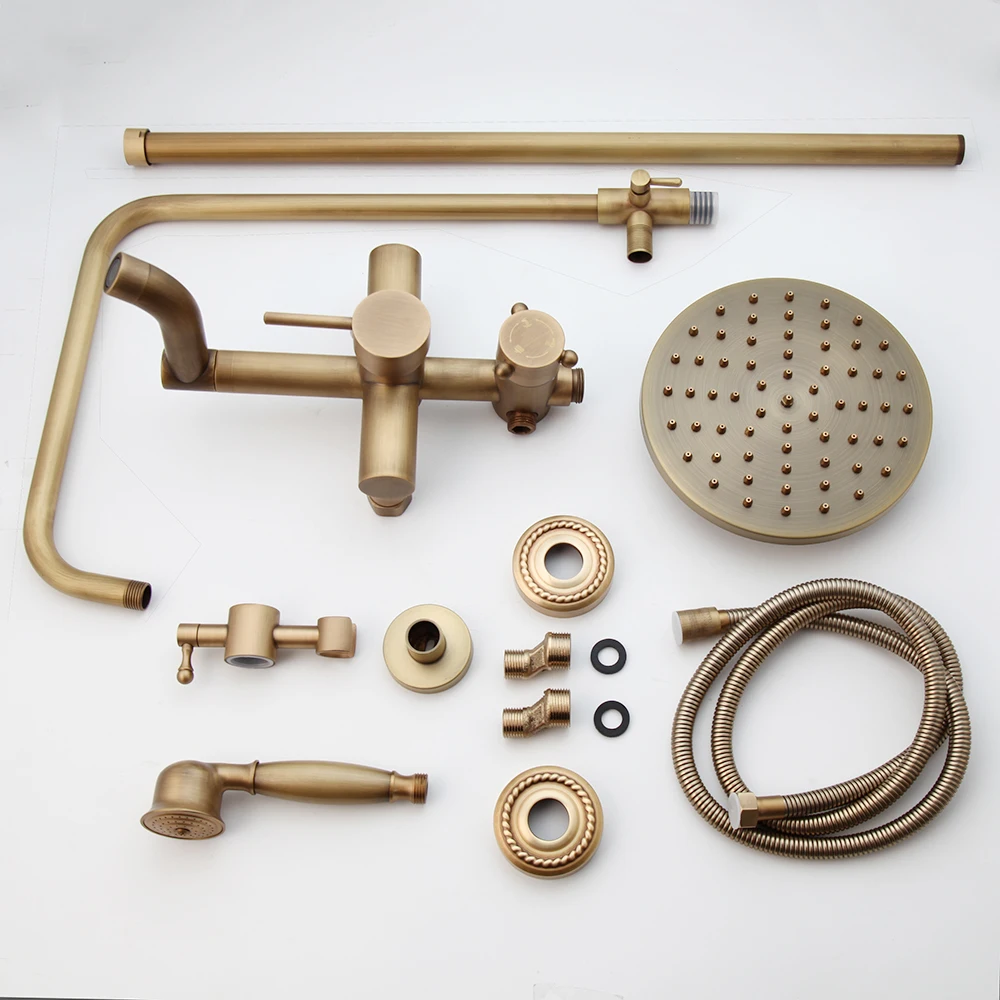 ZAPPO Antique Brass Bathroom Shower Faucets Rainfall Shower Head Swivel Bathtub Mixer Tap Wall Mounted Bathroom Systerm