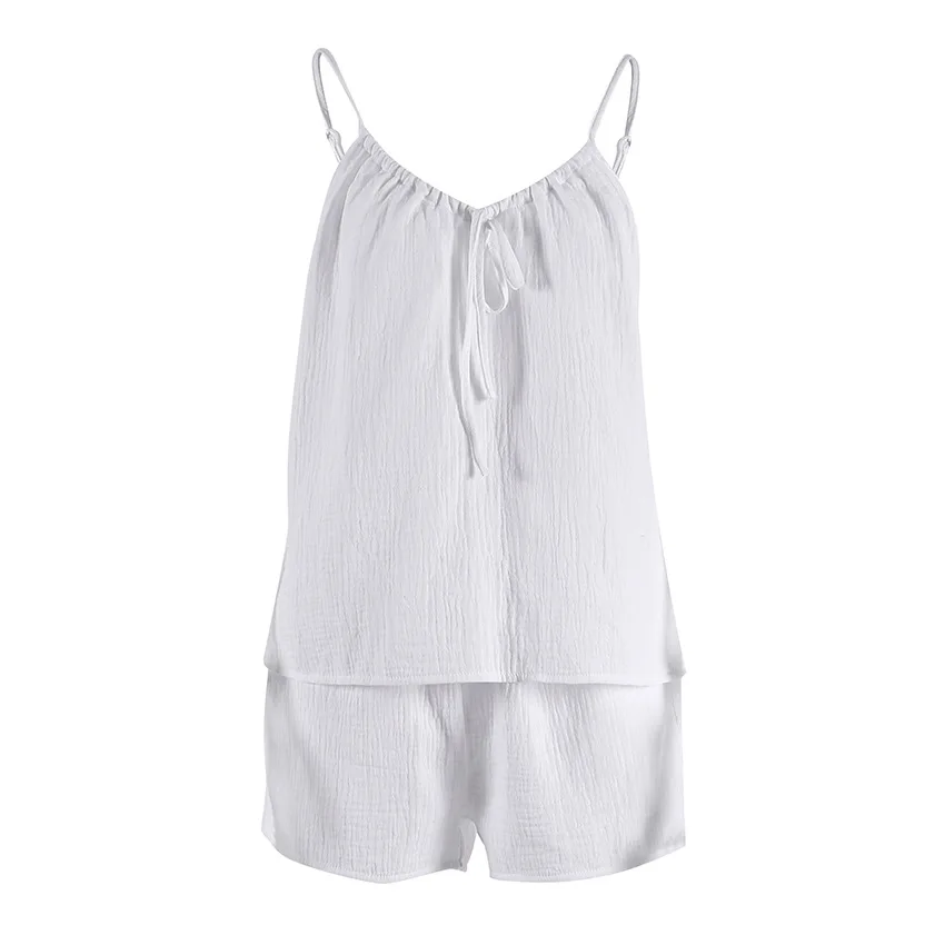 2025 Summer Sexy Halter Vest Pajamas Sleeveless Double Gauze Shorts Set Women's Home Clothes