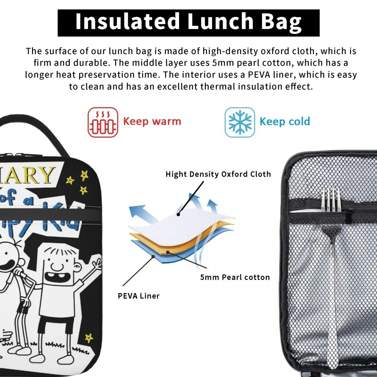 Diary Of A Wimpy Kid Wimpy Kid Group Insulated Lunch Bag for Women Children Leakproof Food Boxes Thermal Lunch Box Tote