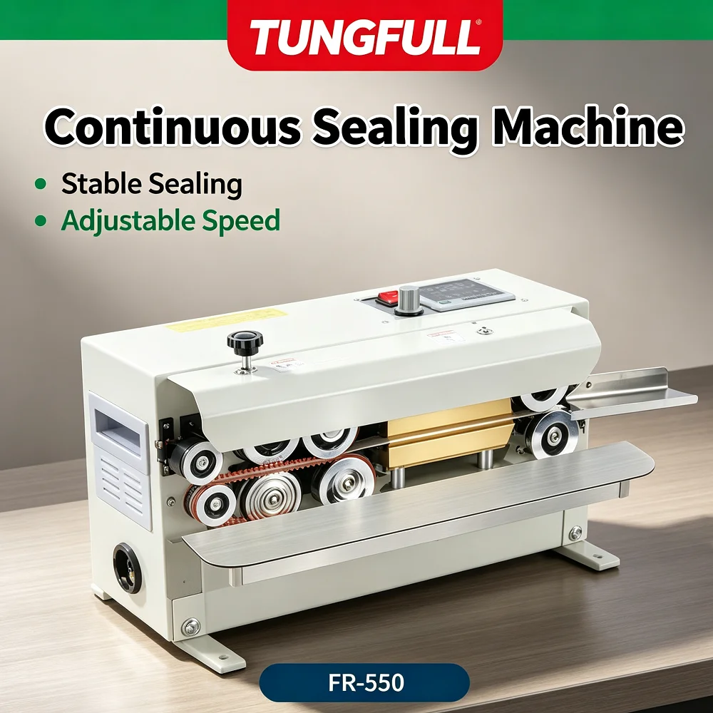 Desktop Automatic Continuous Sealing Machine Commercial Band Sealer Heat Seal Date Coding for Plastic Foil Snack Bag Packing