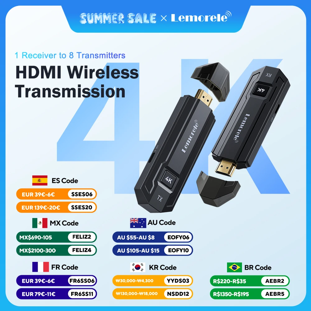 Lemorele P50 4K Kit émetteur et récepteur vidéo HDMI sans fil extension HDMI pour surveiller projecteur HDTV pour PC caméra ordinateur portable