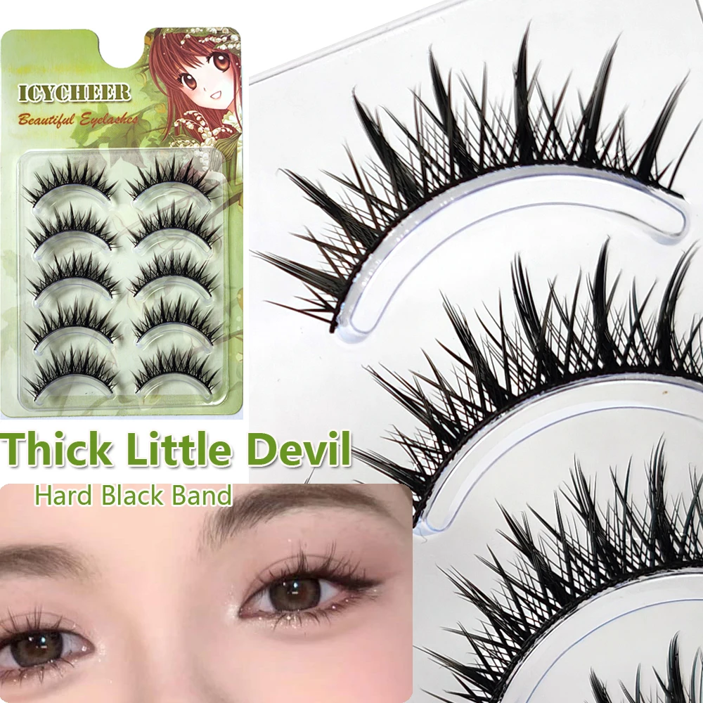 5 Pairs Black Hard Band False Eyelashes Natural Little Devil Fake Eye Lashes Extension Thick Dramatic Look Faux Cils Makeup