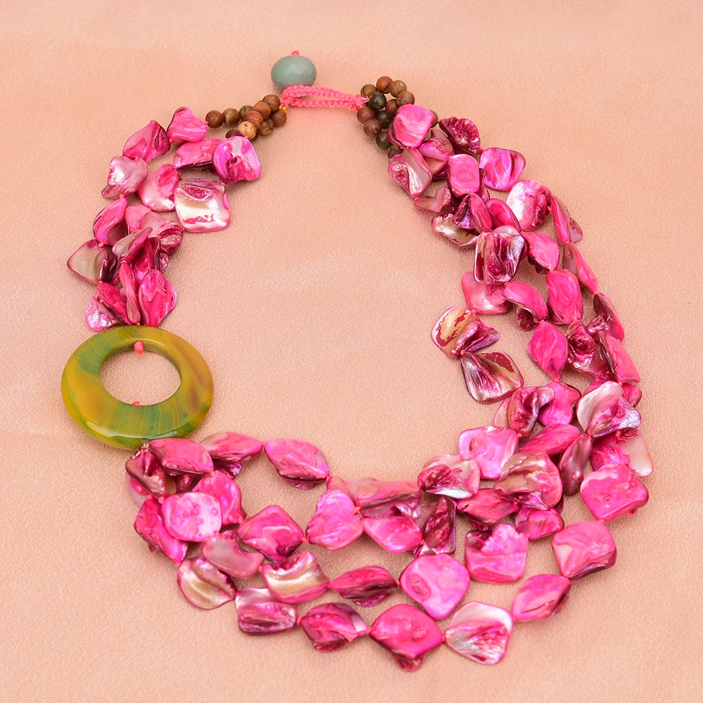 APDGG A74 Handmade 4 Rows Natural Mix Stone Agate Circle Rose Shell Multi Strands Necklace
