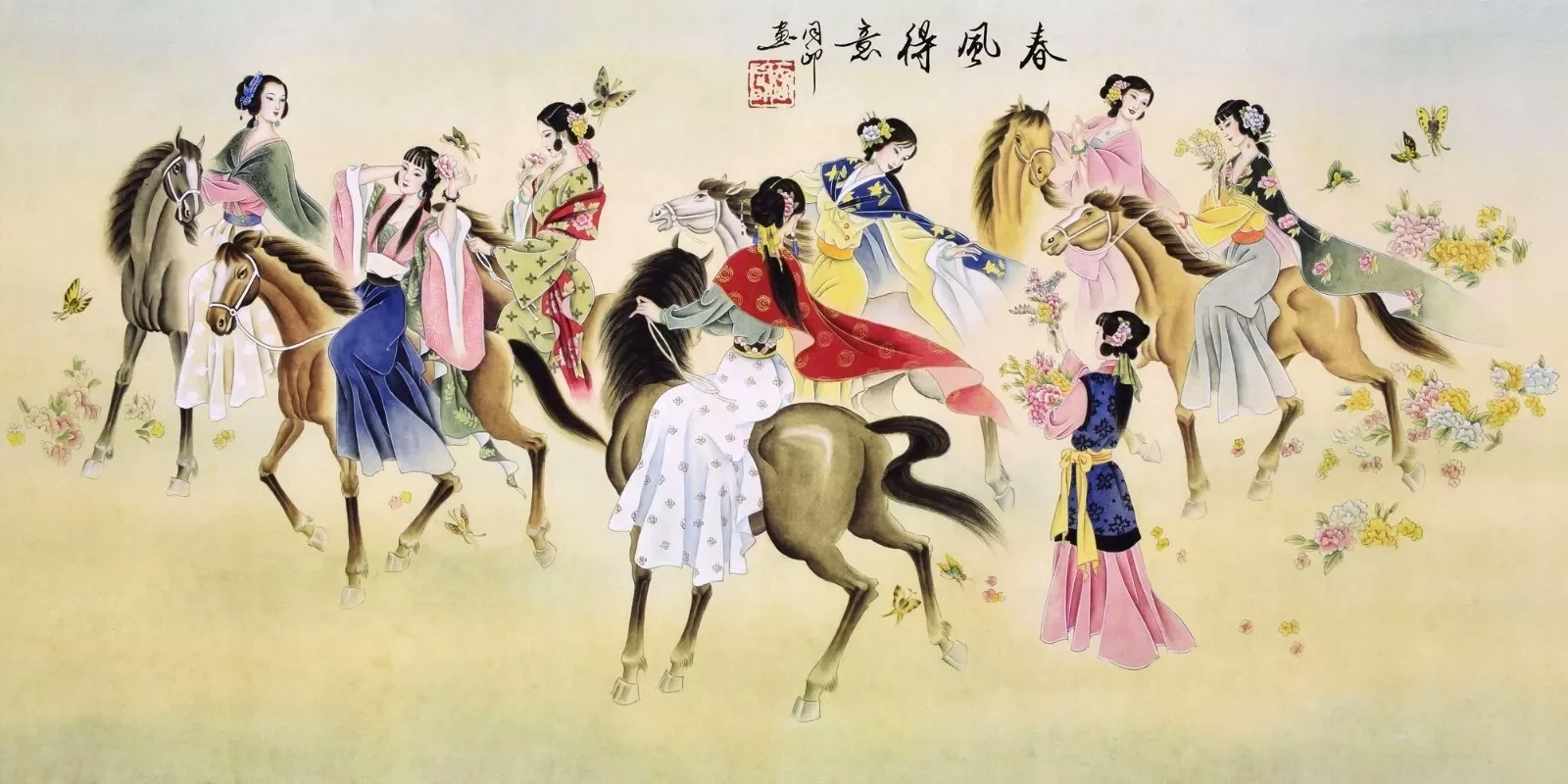 Pintura de figura china de arte asiático ORIGINAL, imagen de Arte de belleza hermosa, Impresión de póster de seda, decoración de sala de estar, pared del hogar