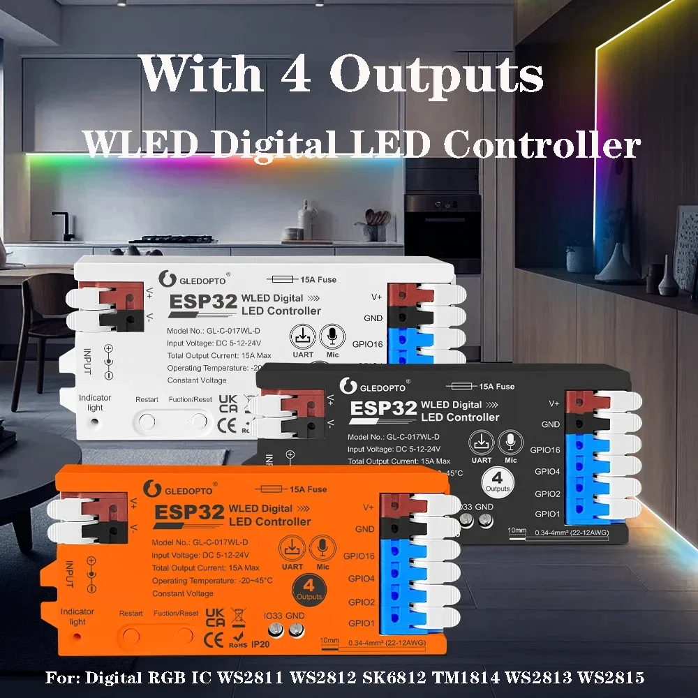 

GLEDOPTO ESP32 WLED Controller 4 Channel UART Download DIY Dynamic Lighting Mode Control up to 4 LED strips independently