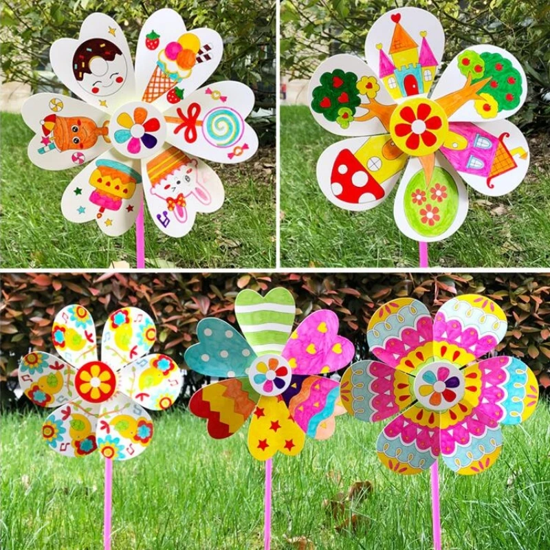 Handicrafts Kids DIY Painting Graffiti Blank Windmilln Learning Education Montessori Teaching Aids Arts Craft Toy For Children