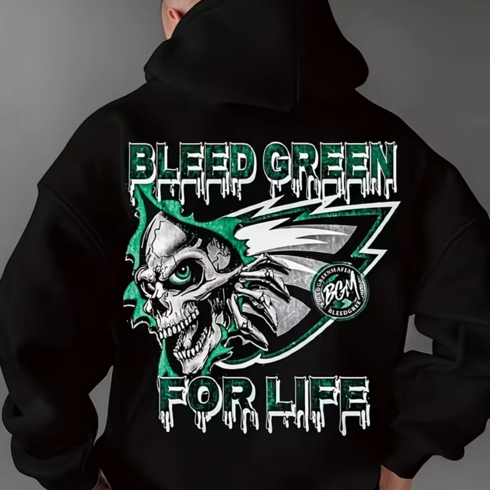 

CLOOCL Skull and Eagle Printed Hoodie Autumn/Winter Fashion Mens Clothing