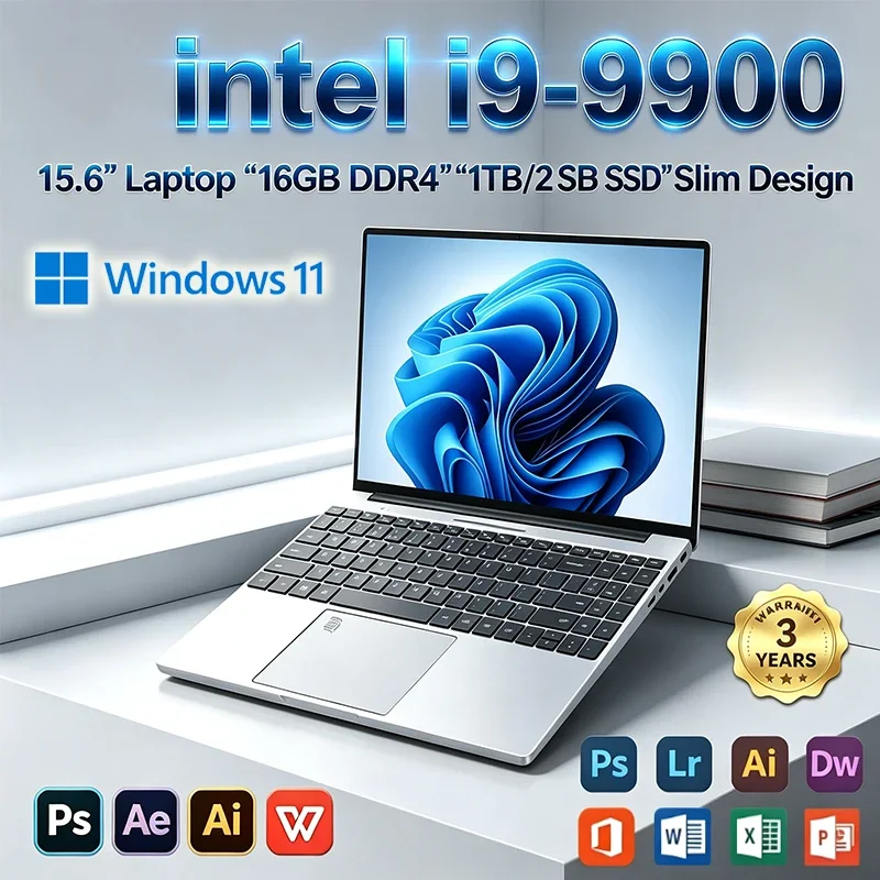 

New Ultra Slim Laptop 15.6" 16GB RAM 2TB SSD Intel i9 9900 Gaming PC 1920*1080 Display Office Study Computer PC Windows 11 Pro