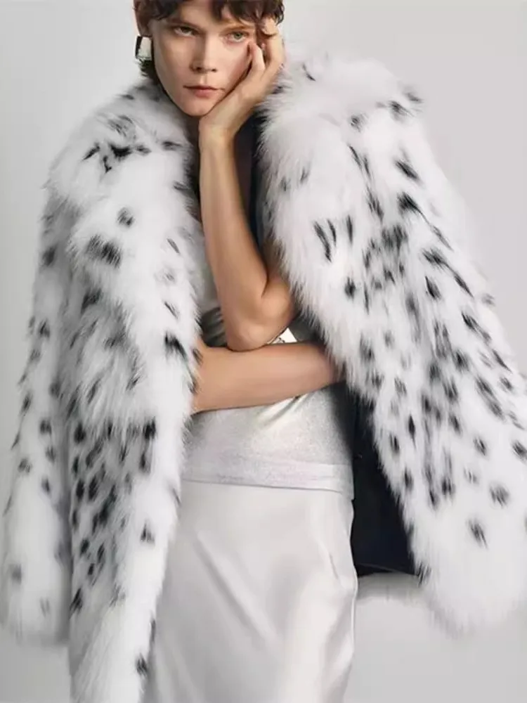 المرأة الشتاء فو الفراء معطف ليوبارد طباعة دعوى طوق سيدة معطف الفرو الاصطناعي اللون مطابقة الفاخرة الإناث معطف الفرو المتكامل #3