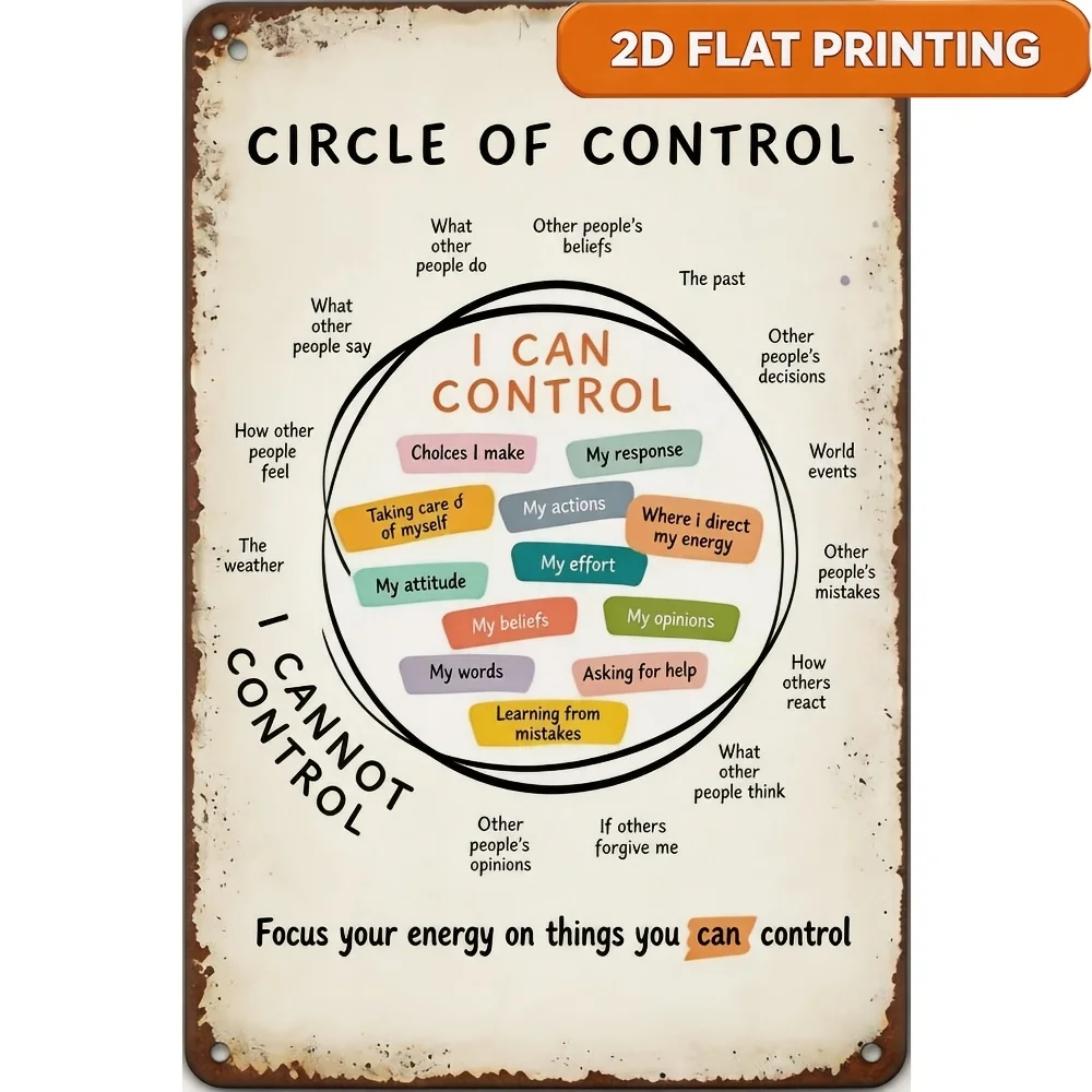 Decoration 1pc Decorative Sign Vintage Metal Tin Sign Mental Health Circle of Control Retro Rustic Wall Art for Relax Office