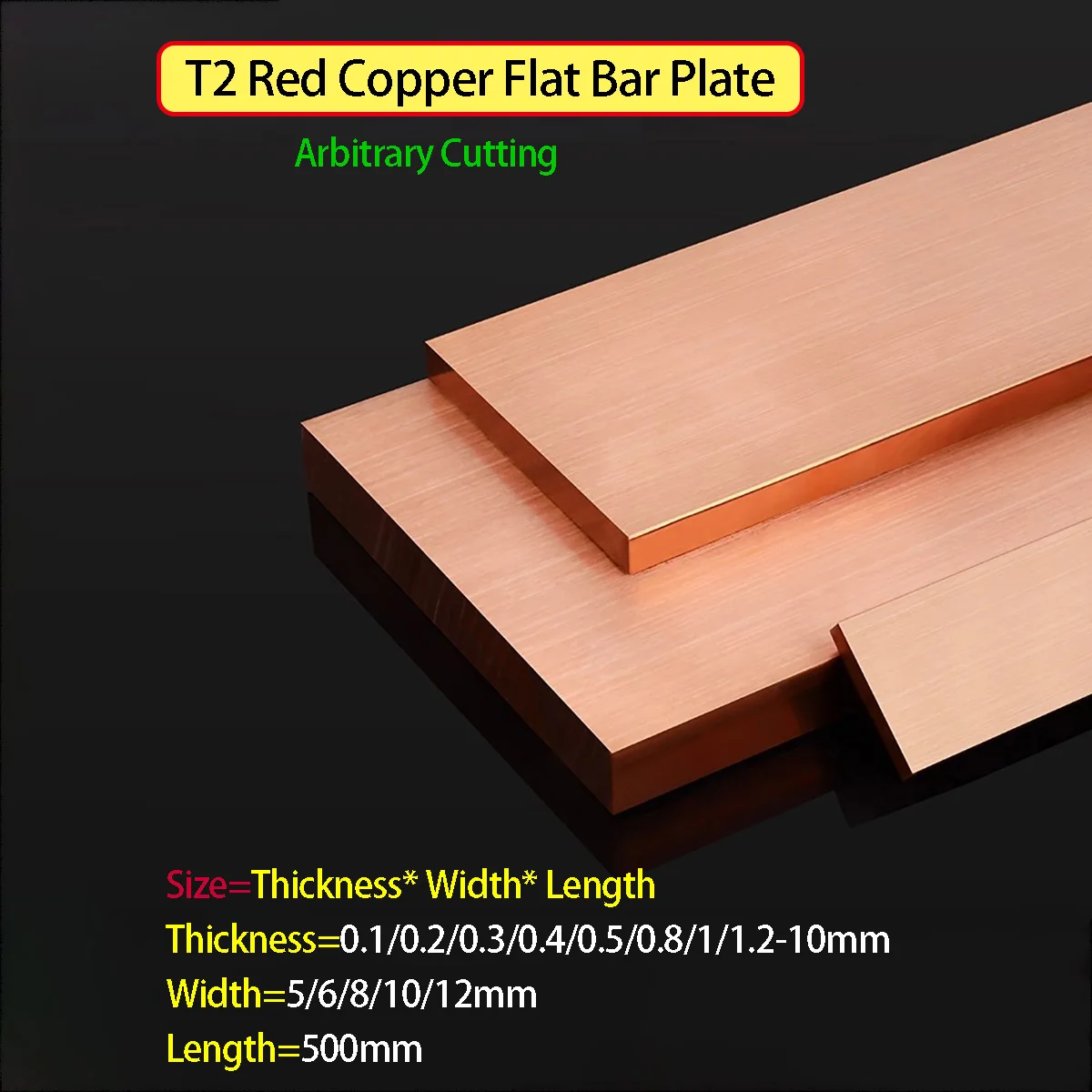 

Thick 0.1/0.2/0.3-10mm T2 Red Copper Flat Bar Plate Strip Pure Copper Rectangular Solid Metal Sheet Width 5-12mm Length 500mm