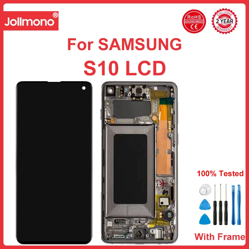 Screen Wih Frame for Samsung Galaxy S10+ S10 Plus G975F G975U Lcd Display Digital Touch Screen Part for Samsung Galaxy S10 G973F