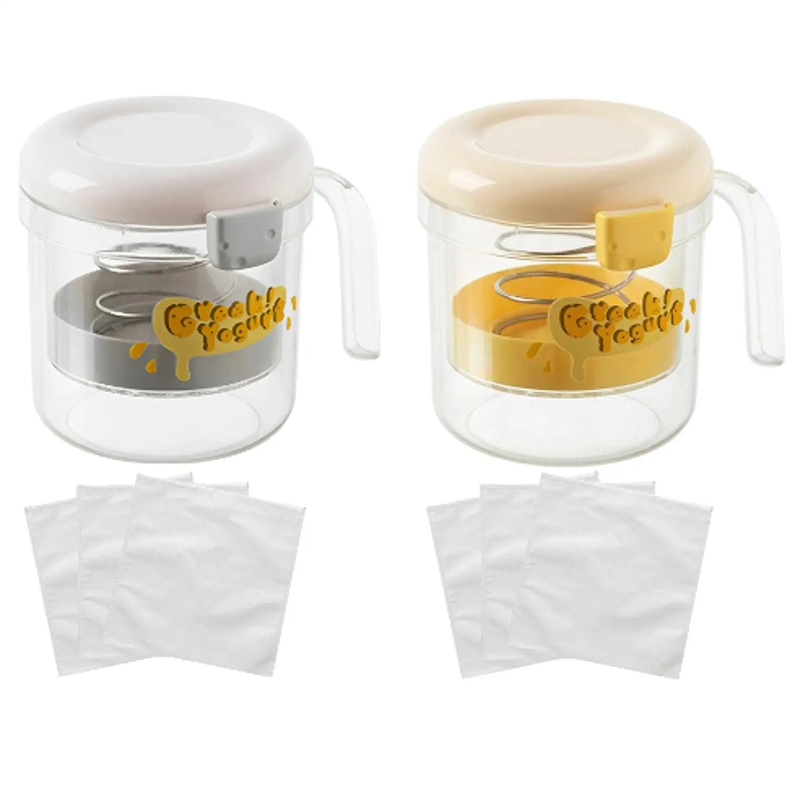 Colador de yogur, utensilio de cocina para alimentos, herramienta reutilizable con resorte de acero inoxidable con separador de suero de 3 malla, filtro de yogur, yogurtera