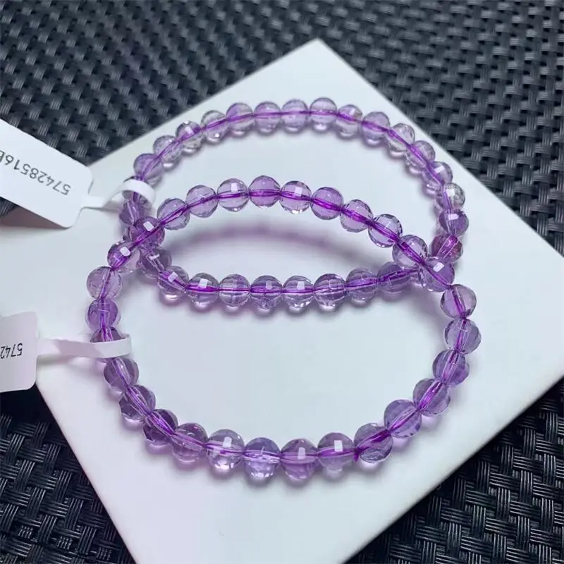 

6.5MM Natural Amethyst Facet Bead Bracelet Handmade Women Healing Gemstone Crystal Strand Bangles Lovers Girlfriend 1PCS