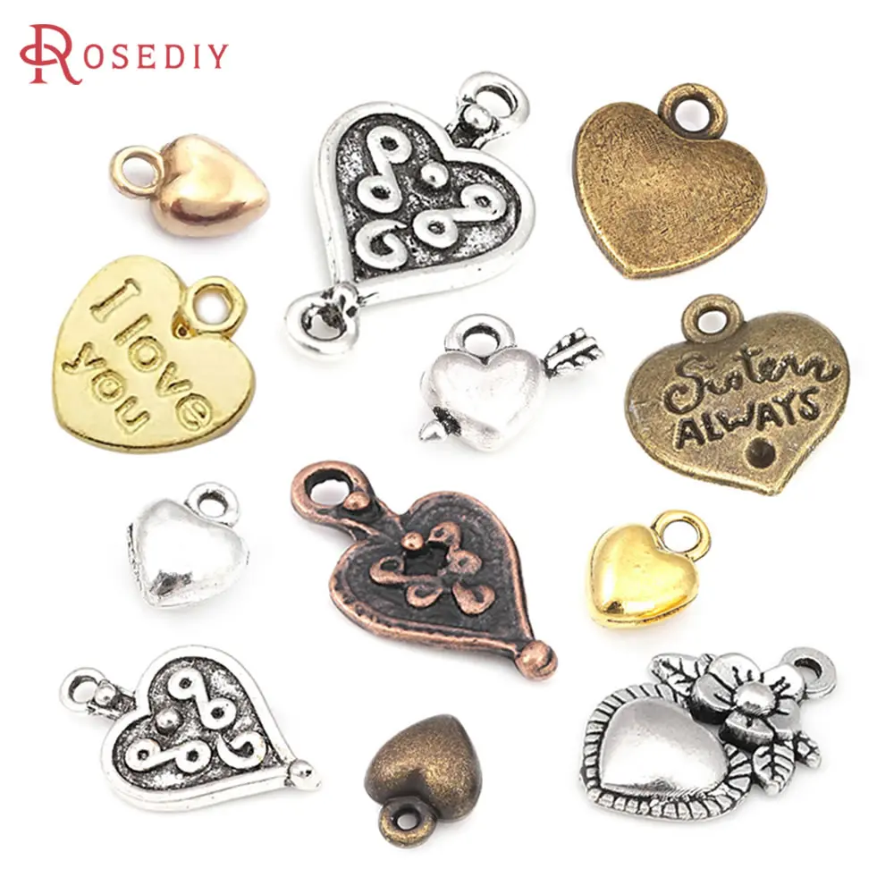 Antike Bronze Vintage Stil Zinklegierung Herz Charms Anhänger Diy Schmuckherstellung Zubehör Halskette Ohrringe Zubehör