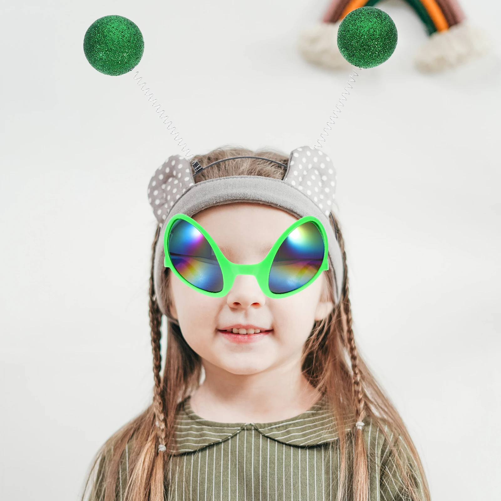 

1Set Antenna Headband Glasses Set Women Costume Party Halloween Accessories Funny Photo Prop Women Costume Set