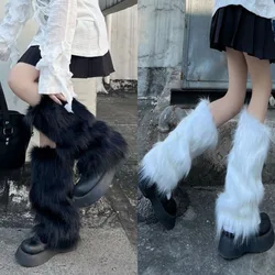 Y2K Furry Leg Warmers Goth White Faux Fur Leg Warmers Boot Covers Lady Cute Fashion Jk Knee-length Socks Hipster Warm Sock