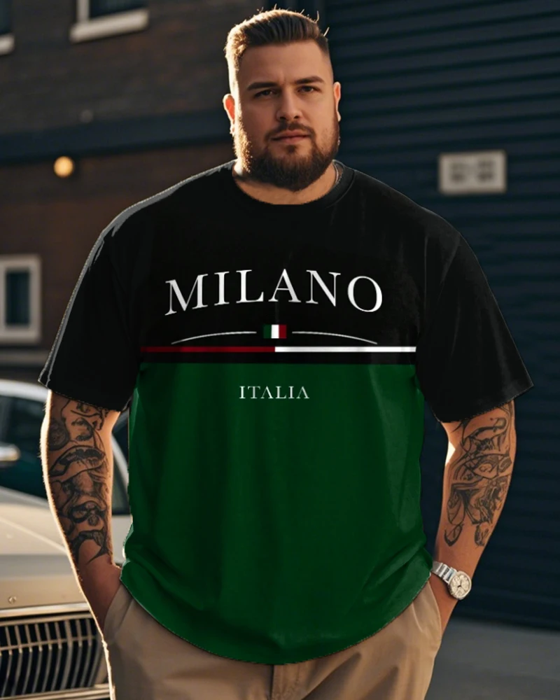 

Colorblock Letter Printed Large Size Men's Short Sleeve T-Shirt