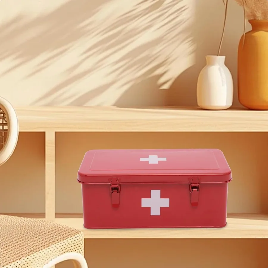 First Aid Box Empty Metal Medicine Box with Safety Lock Medical Storage Organizer First Aid Kit plies Organizer for Emergency S