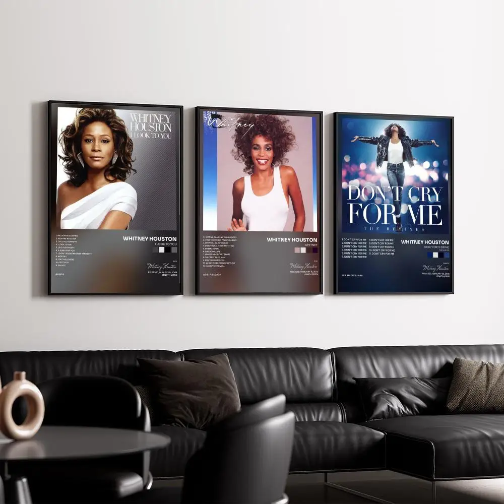 Singe W-Whitney Houston Poster Music Album Wall Art Poster | Vinyl Record Cover Decor for Bedroom Living Room Gift