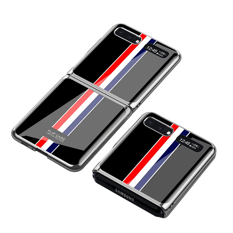 Painted Tempered Glass Case For Samsung Galaxy Z Flip Luxury Plating Edge Hard Frame Protective Cover For Galaxy Z Flip Case